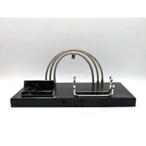 Vtg Bombay Desk Organizer Pens Mail Business Card Holder Black and Silver 11"